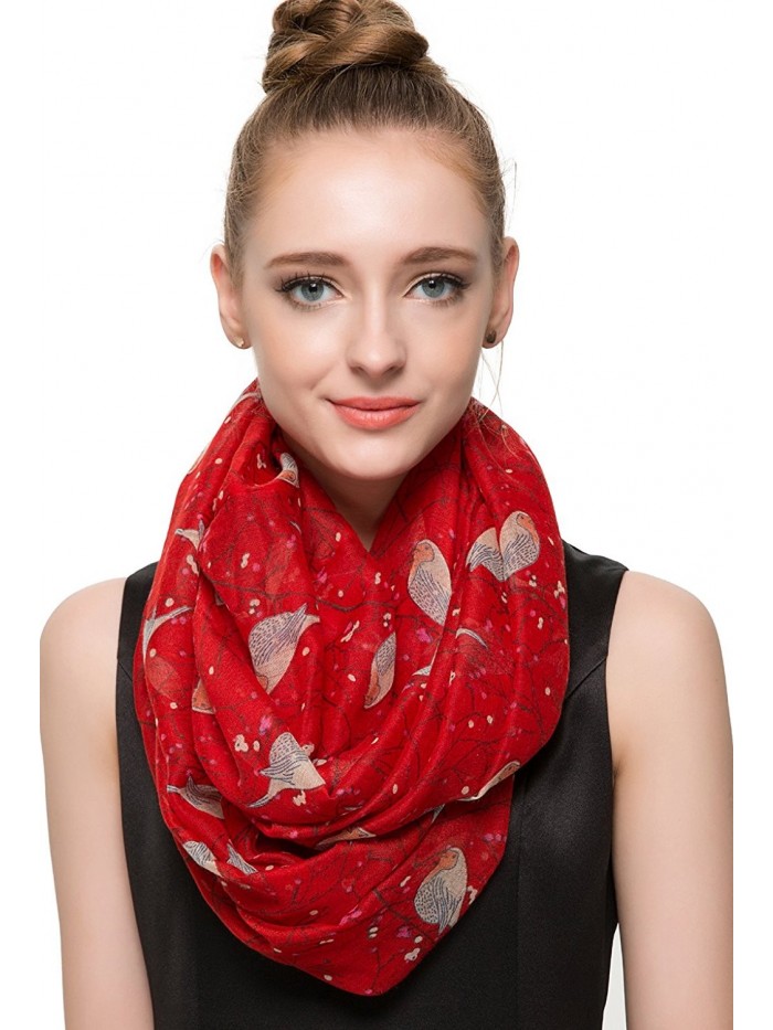 Aoloshow Floral Blossom Bird on the Tree Print Infinity Scarf Lightweight - C Red - C0124XJW4XV
