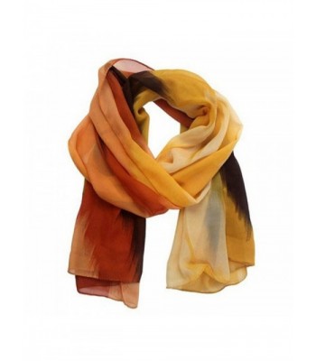 Iusun Women Chiffon Chinese Ink Style Wrap Long Soft Shawl Scarf - Orange - CQ12N2PKO5D