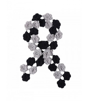 ZORJAR 100% Handmade Flower Crochet Knit Soft Scarf Warmer Wrap For 3 Seasons - Black/Gray - CP12O6PGJ4X