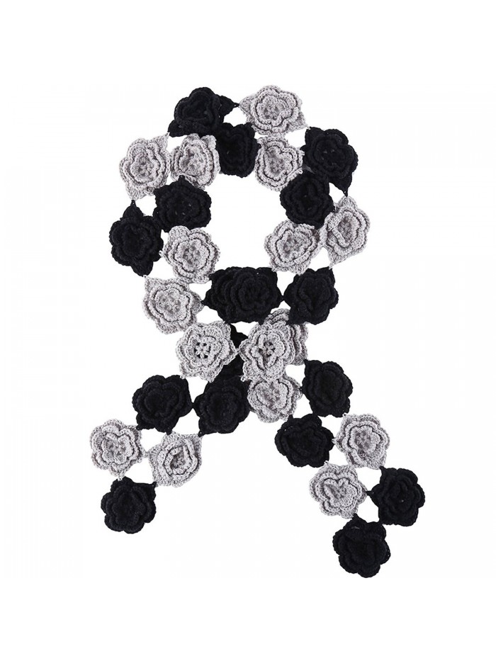 ZORJAR 100% Handmade Flower Crochet Knit Soft Scarf Warmer Wrap For 3 Seasons - Black/Gray - CP12O6PGJ4X