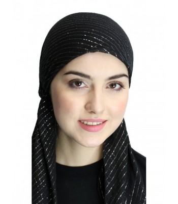 Pre Tied Fitted Lurex Head Scarf Bandana- Chemo Scarf - Black - CG11KSEP75D