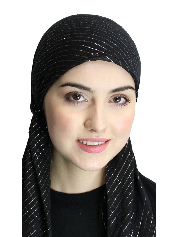 Pre Tied Fitted Lurex Head Scarf Bandana- Chemo Scarf - Black - CG11KSEP75D