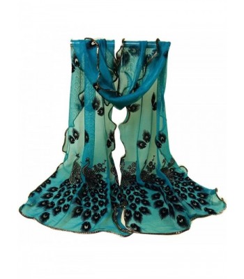 XUANOU Women Elegant Peacock Embroidered Scarf Long Soft Wrap Shawl (Green) - C212N5L4OBG