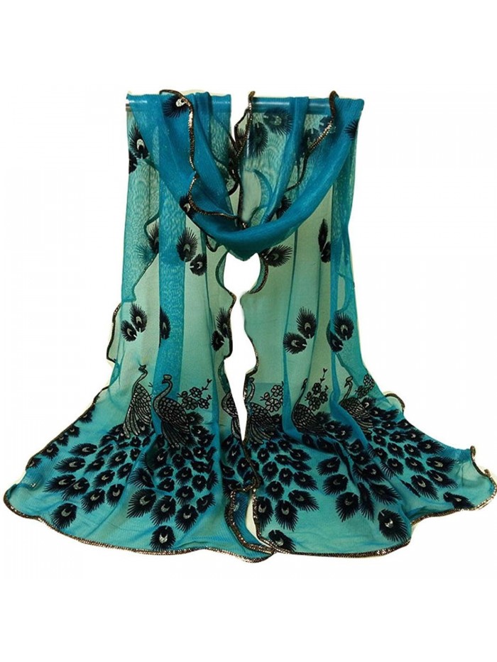 XUANOU Women Elegant Peacock Embroidered Scarf Long Soft Wrap Shawl (Green) - C212N5L4OBG