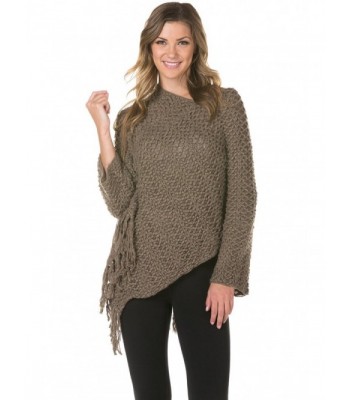 Knitted Warm Tassel Edge Poncho Cape Scarf Shawl Wrap With Sleeves - Light Brown - C311HI9UF2V