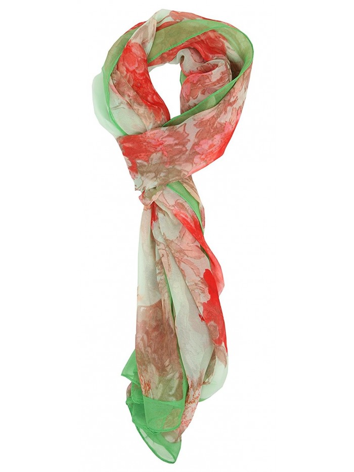 Love Lakeside-Modern- Lightweight Chiffon Silk Floral & Graphic Print Accent Scarves - 1560 Green - C0182EGGTRZ