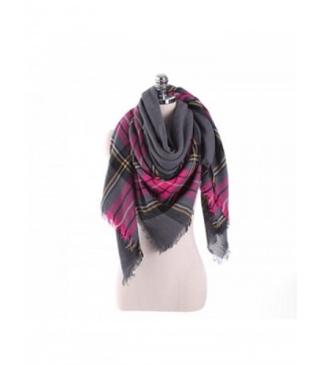 Women's Cozy Tartan Scarf Wrap Shawl Neck Stole Warm Plaid Checked Pashmina - Dark Gray Pink - C5186R4XZTD