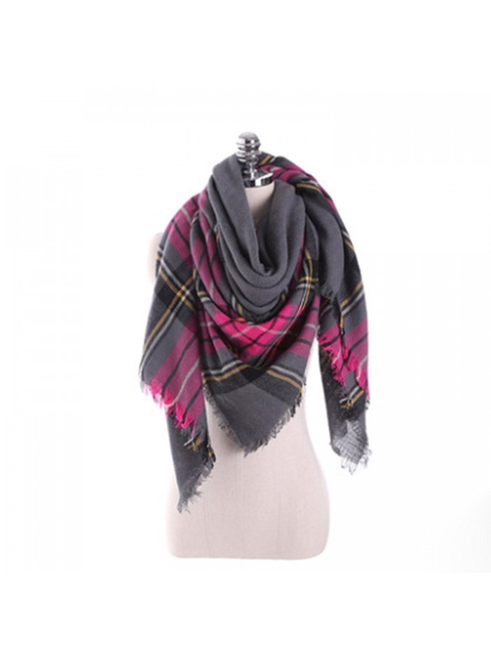 Women's Cozy Tartan Scarf Wrap Shawl Neck Stole Warm Plaid Checked Pashmina - Dark Gray Pink - C5186R4XZTD