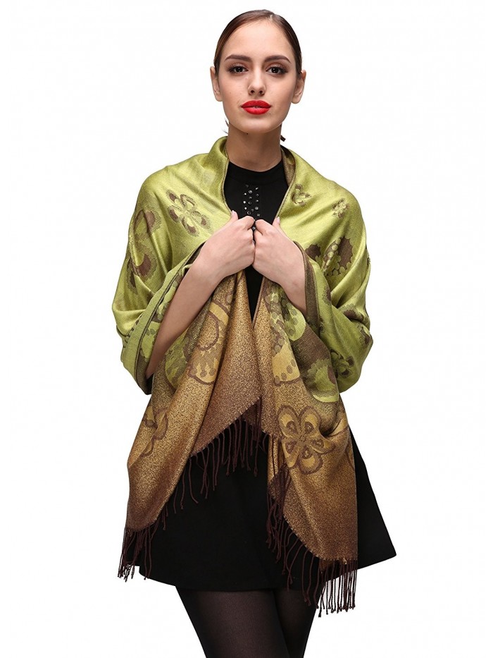 Women's Large Soft Silky Pashmina Shawl Wrap Scarf Elegant Colors - Green-c084 - CX185X8050X