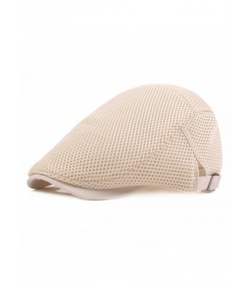 Men Breathable Mesh Summer hat Newsboy Beret Ivy Cap Cabbie Flat Cap - Beige - C5183O5NI0N