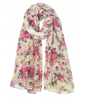 Herebuy - Cute Womens Floral Scarves Peony Print Scarf Shawl - Bbeige - CL186SXWLSE