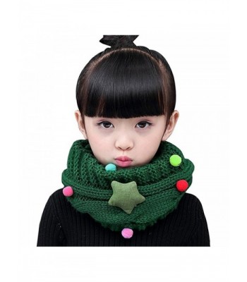 Boys Girls Winter Knit Infinity Scarf Unisex Neckerchief with Stars Pom Pom Ball - Deep green - CD1887QS65A