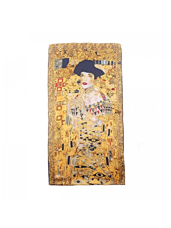 Aqueena Women's 100% luxurious 12-momme Charmeuse Satin long silk scarf oil paintings - Gustav Klimt's Ladies - C2126QFDLUP