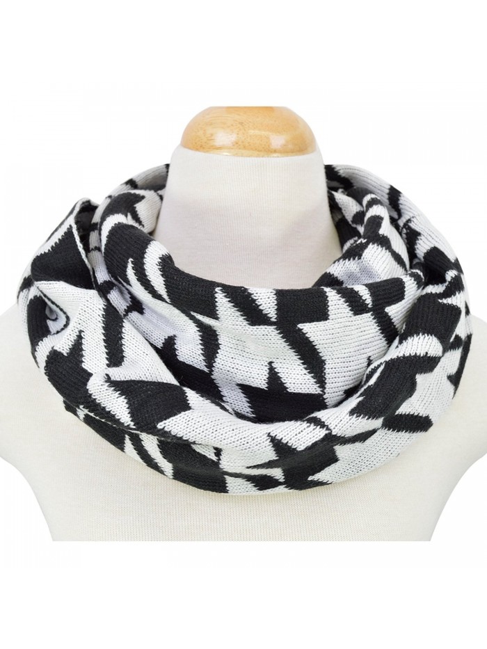 Classic Premium Houndstooth Knit Infinity Loop Circle Scarf - Diff Colors Avail - Black/White - CZ11U2IJIXR