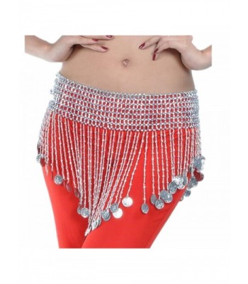 ZYZF Beaded Elastic Waist Rave Belly Dance Skirt Hip Scarf Costume - Silver - CK12G7AV5UB