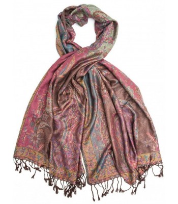 Amrita Scarf- Pashmina Indian Paisley Traditional Jacquard Shawl - Burgundy/Brown - CG188US7QWW