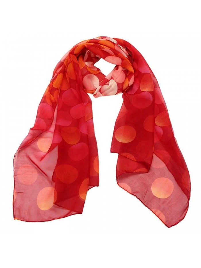 Deamyth Women Chiffon Scarf Dots Printing Long Shawl Wrap Stole Headscarf Fall Winter - Watermelon Red - CE12O9AM200