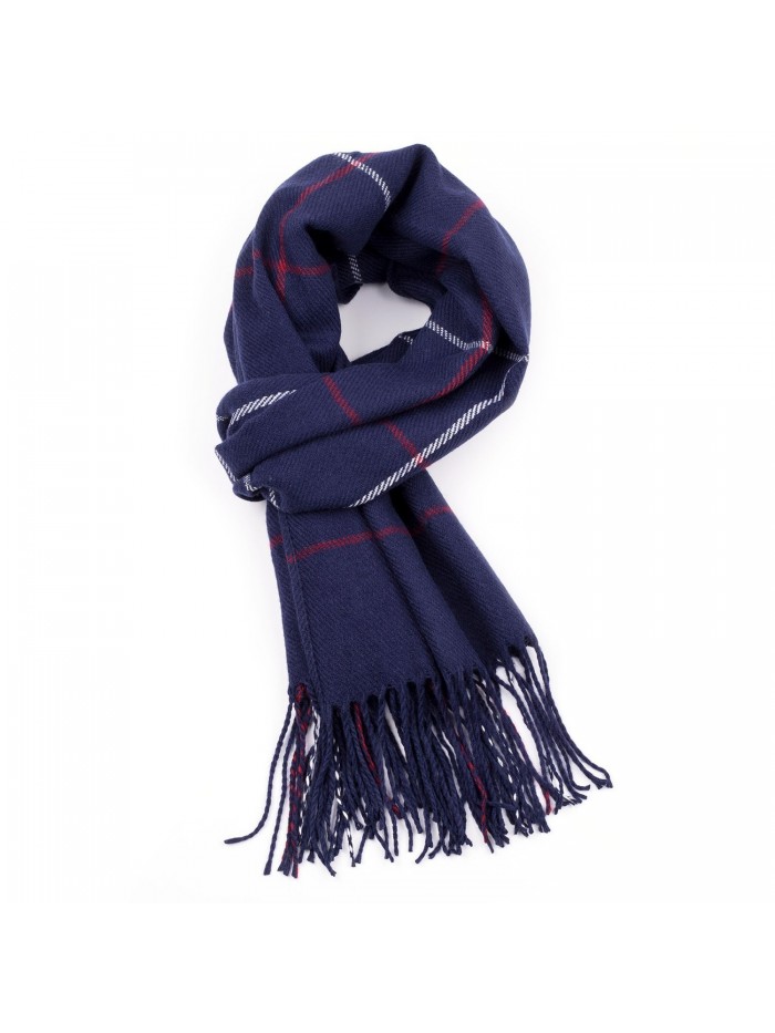 R.C.Y. Cashmere Feel Scarf Plaid Wrap Shawl Blanket - Navy - CP187MGI3X5