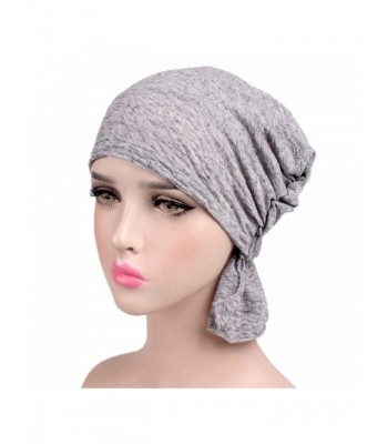beauty YFJH Print Cotton Chemo Head Scarf Turban Hat Sleep Cap Headwear Ethnic Wrap Ruffle Beanie - Light Grey - C7187450L85