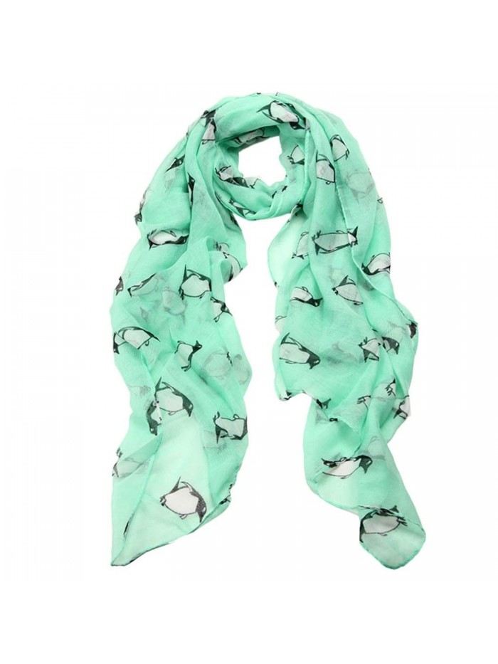 Penguin Print Pashmina Scarf- Luweki Soft Neck Shawl Scarves Stole Wraps - Green - CI12MA48YNC