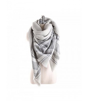 Women's Cozy Tartan Scarf Wrap Shawl Neck Stole Warm Plaid Checked Pashmina - Grey White - CA186GI4R9O