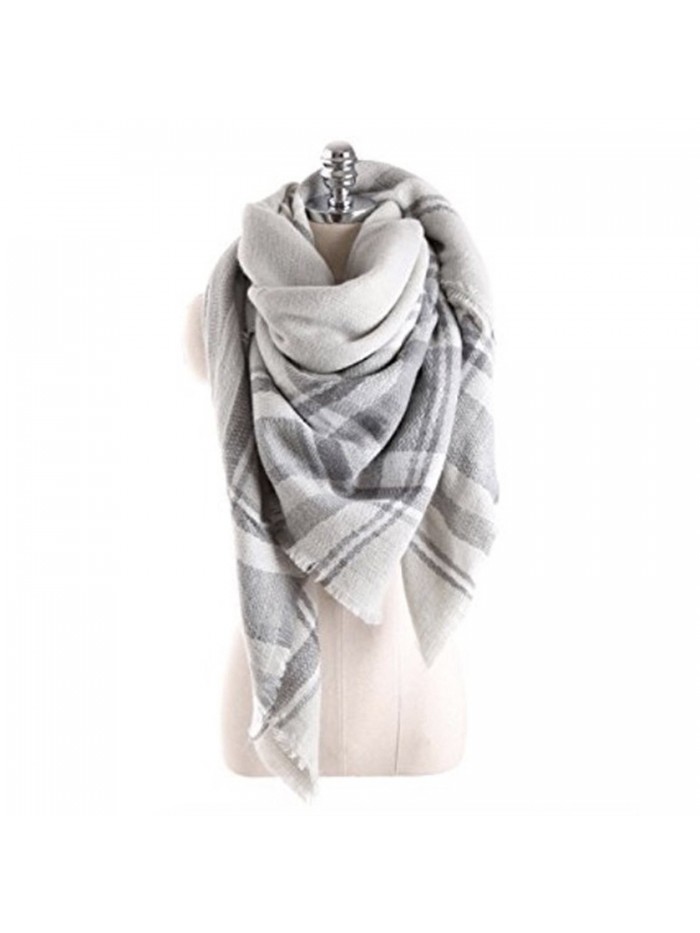 Women's Cozy Tartan Scarf Wrap Shawl Neck Stole Warm Plaid Checked Pashmina - Grey White - CA186GI4R9O