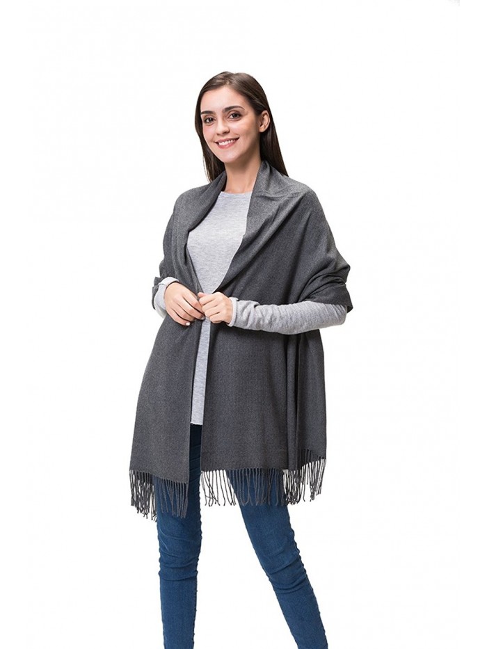 Lemef Women Large Soft Cashmere Feel Pashmina Shawl Wrap Winter Warm Scarf - Dark Gray - CL189L24QOL