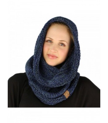 Winter Chunky Long Pullover Knit Single Loop Tube Infinity Hood Cowl Scarf - Navy - CE125KXA9OT