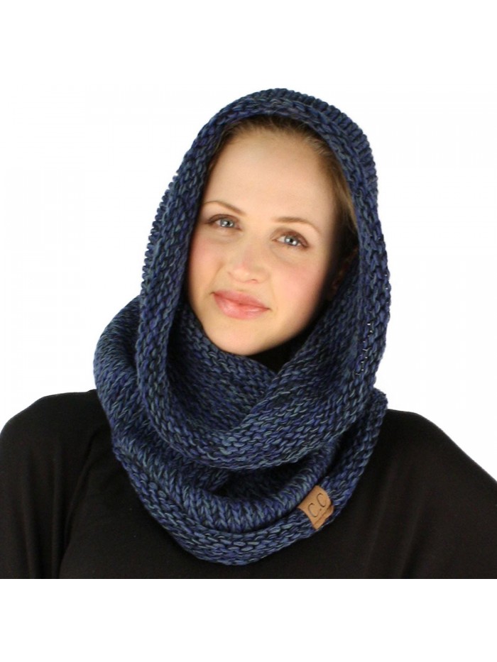 Winter Chunky Long Pullover Knit Single Loop Tube Infinity Hood Cowl Scarf - Navy - CE125KXA9OT