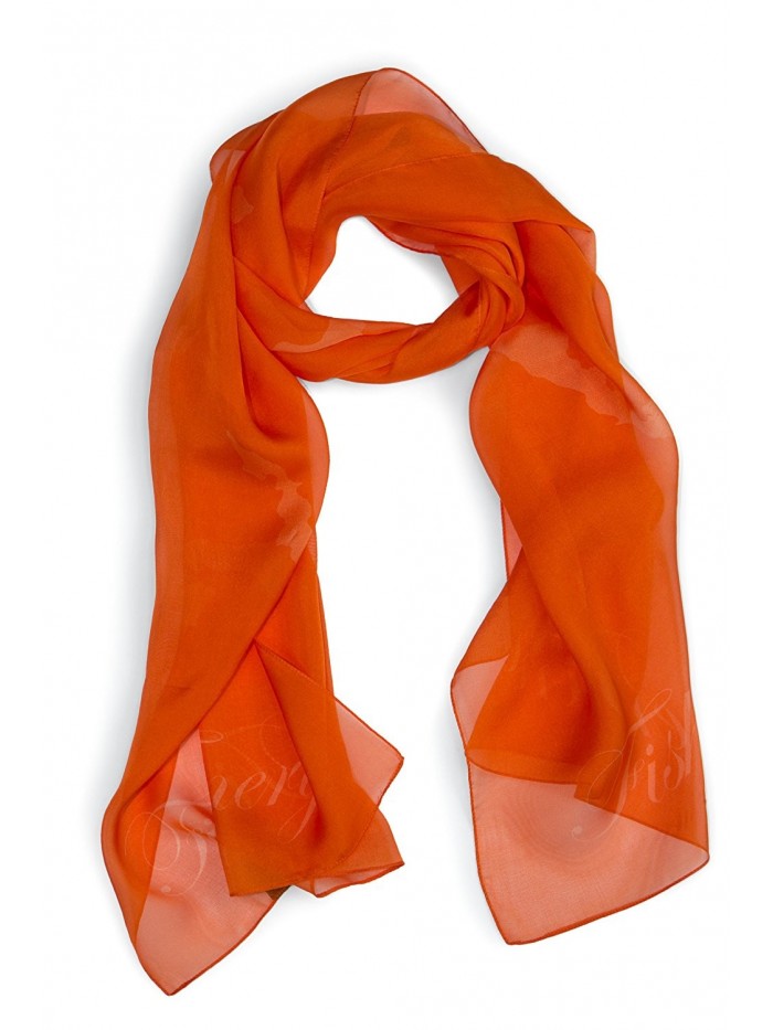 Fishers Finery Women's 100% Italian Silk Chiffon Scarf - Tangerine - C811HJ30NA9