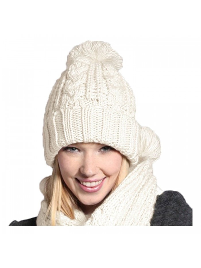 Jelinda Women Warm Knitted Scarf and Hat Winter Set - White - C712O3QNXL0