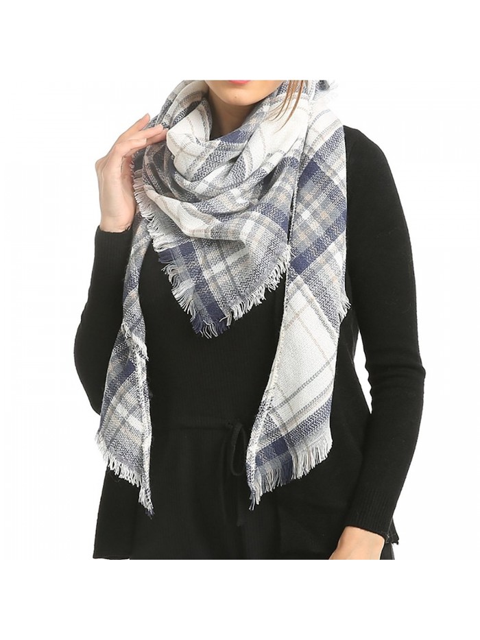 Blanket Scarf Poncho Plaid Women - Unisex Kimono Fashion Scarves - Gray - CD1882QT5G7