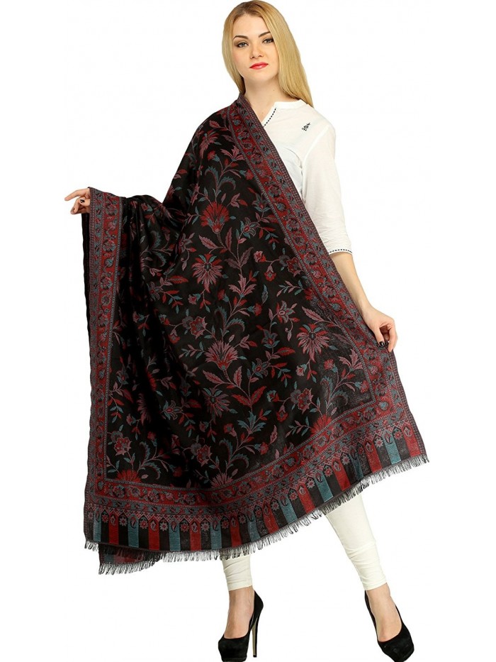 Exotic India Reversible Jamawar Shawl from Amritsar wit - Pirate Black - CK120F0TWHN