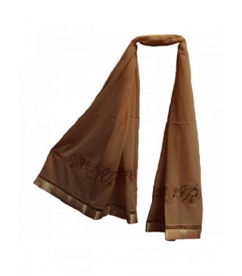 Womens Sequined Silk Chiffon Embroidered Hijab Pashmina Brown Shawl Scarf - CA11NPU0E5P