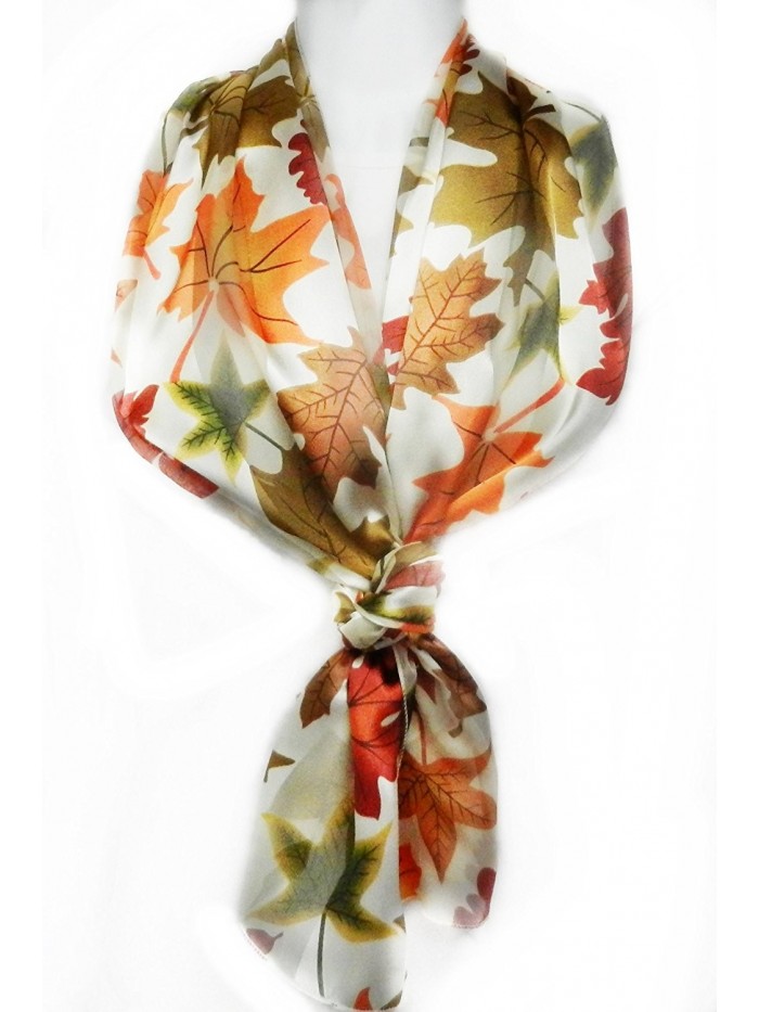 Imagine If... Silk Feel Scarf - Vibrant Autumn Leaves on Ivory - CD12JEKIEFB