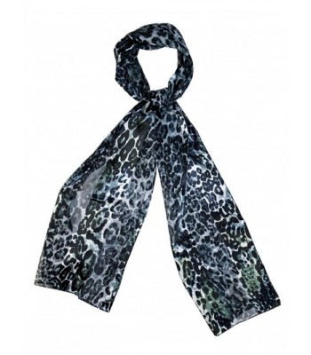 Leopard Print Designer Fashion Scarves 60-Inch x 13-Inch - Silver Black - CT11W7P81EF