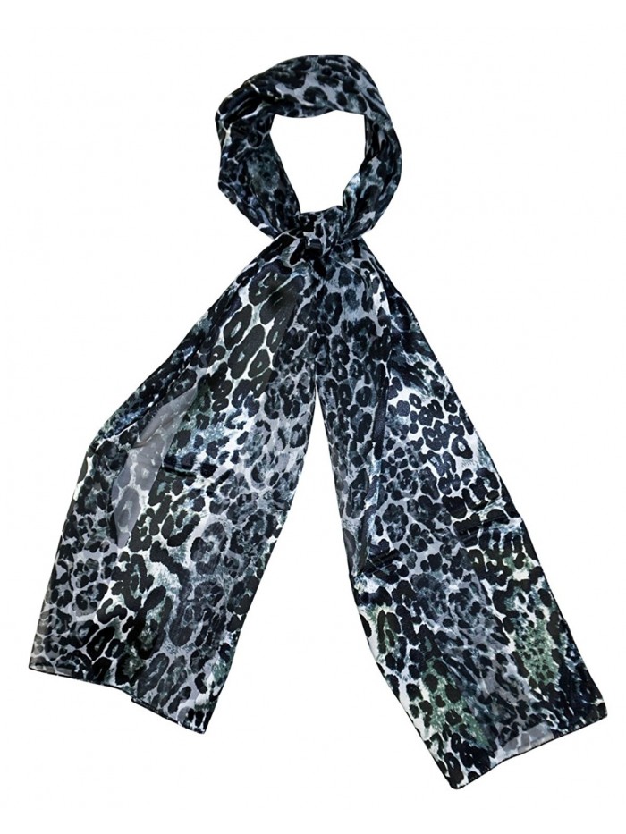 Leopard Print Designer Fashion Scarves 60-Inch x 13-Inch - Silver Black - CT11W7P81EF