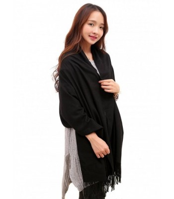 Anboor Cashmere Feel Blanket Scarf Super Soft with Tassel Solid Color Warm Shawl for Women - Black - CU12LLEY925