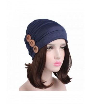 DEESEE Women Cancer Chemo Hat Beanie Scarf Muslim Turban Head Wrap Cap - Navy - CP185KENTQW