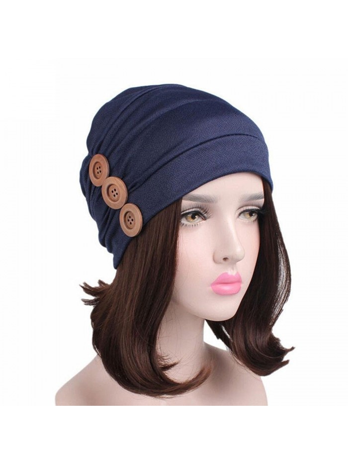 DEESEE Women Cancer Chemo Hat Beanie Scarf Muslim Turban Head Wrap Cap - Navy - CP185KENTQW