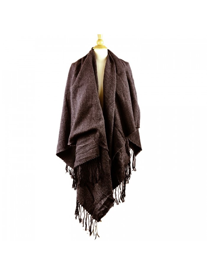 The Elixir Winter Knitted Poncho Cape Shawls Cardigans Sweater Tessel Wraps - Brown - CP12N38SLD7