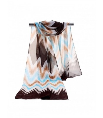 E-Clover Lightweight Chiffon Sheer Scarves: Womens Fashion Striped Print Scarf Wrap - Khakiblue - CD12MZGUD73