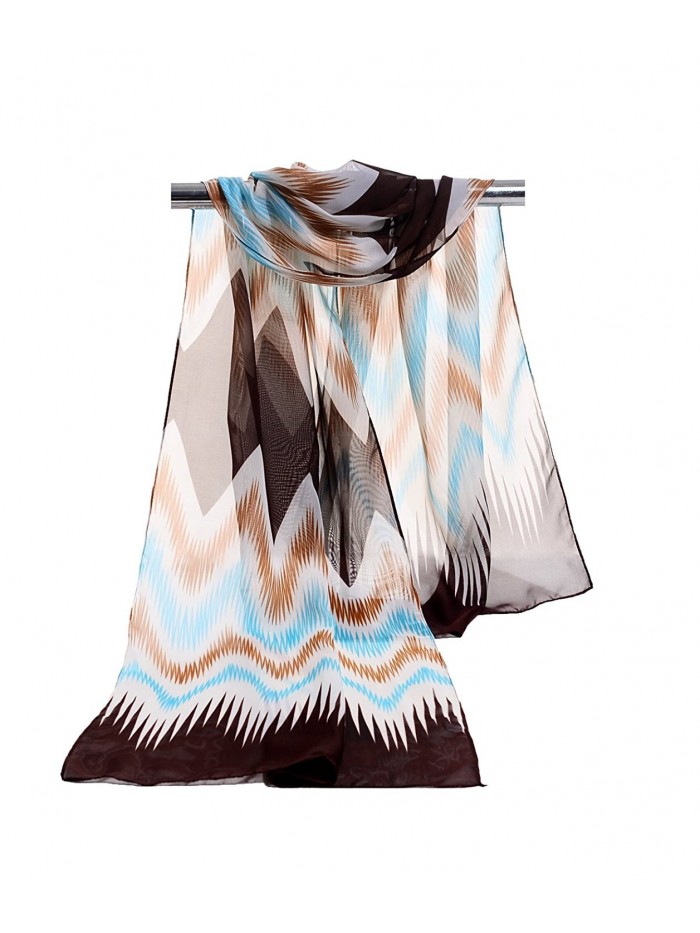 E-Clover Lightweight Chiffon Sheer Scarves: Womens Fashion Striped Print Scarf Wrap - Khakiblue - CD12MZGUD73