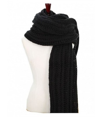 UNbox Womens Long Loose Fit Cable Knit Neck Scarf Soft Shawl - Black - CC128Y7ME4R