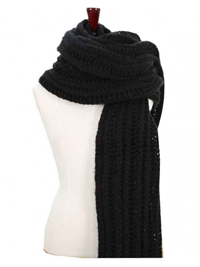 UNbox Womens Long Loose Fit Cable Knit Neck Scarf Soft Shawl - Black - CC128Y7ME4R