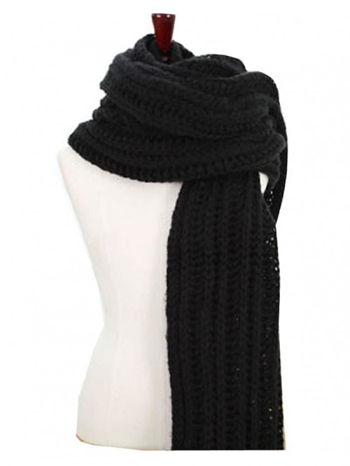 Womens Long Loose Fit Cable Knit Neck Scarf Soft Shawl - Black ...