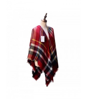 Women's Cozy Tartan Blanket Scarf Wrap Shawl Neck Stole Warm Plaid Checked Pashmina (Purple Red) - CH12NUJGLYO