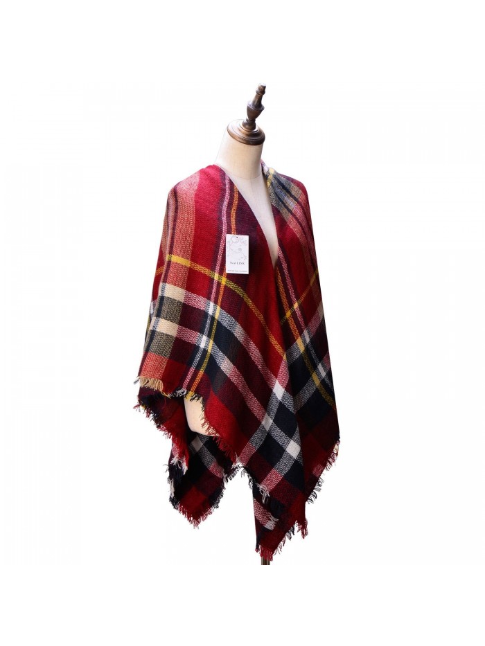 Women's Cozy Tartan Blanket Scarf Wrap Shawl Neck Stole Warm Plaid Checked Pashmina (Purple Red) - CH12NUJGLYO