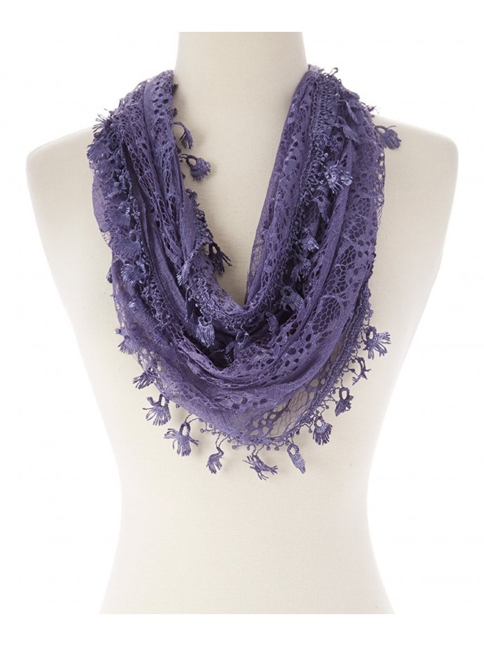 Tan's Women Lightweight Delicate Lace Infinity Scarf with Teardrop Fringes - 4 MediumPurple - C712HWAV1CH