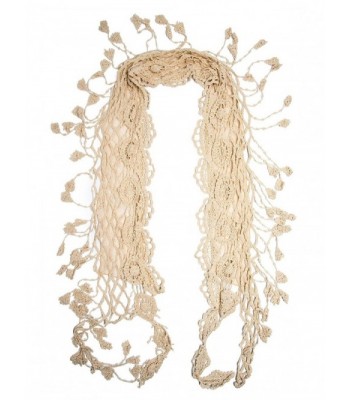 Bohomonde Laurel Scarf- 100% Cotton Crochet Lace Tassel Fringe Scarf - Cream - CE11QHMDZFJ